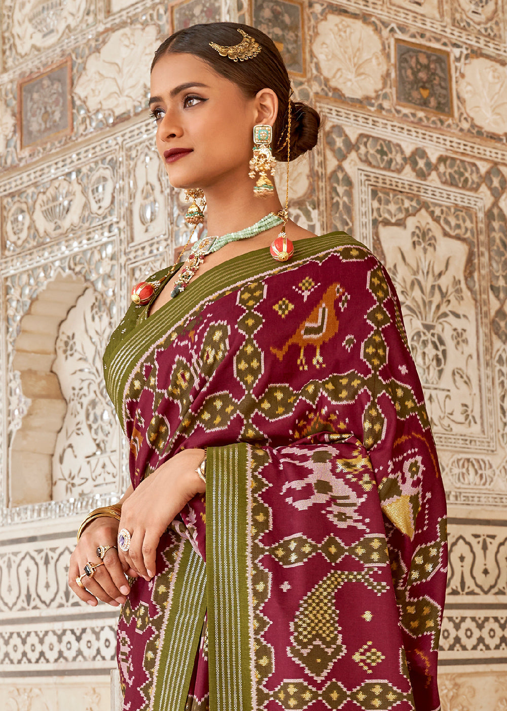 Buy MySilkLove Rust Purple and Green Cotton Patola Printed Saree Online