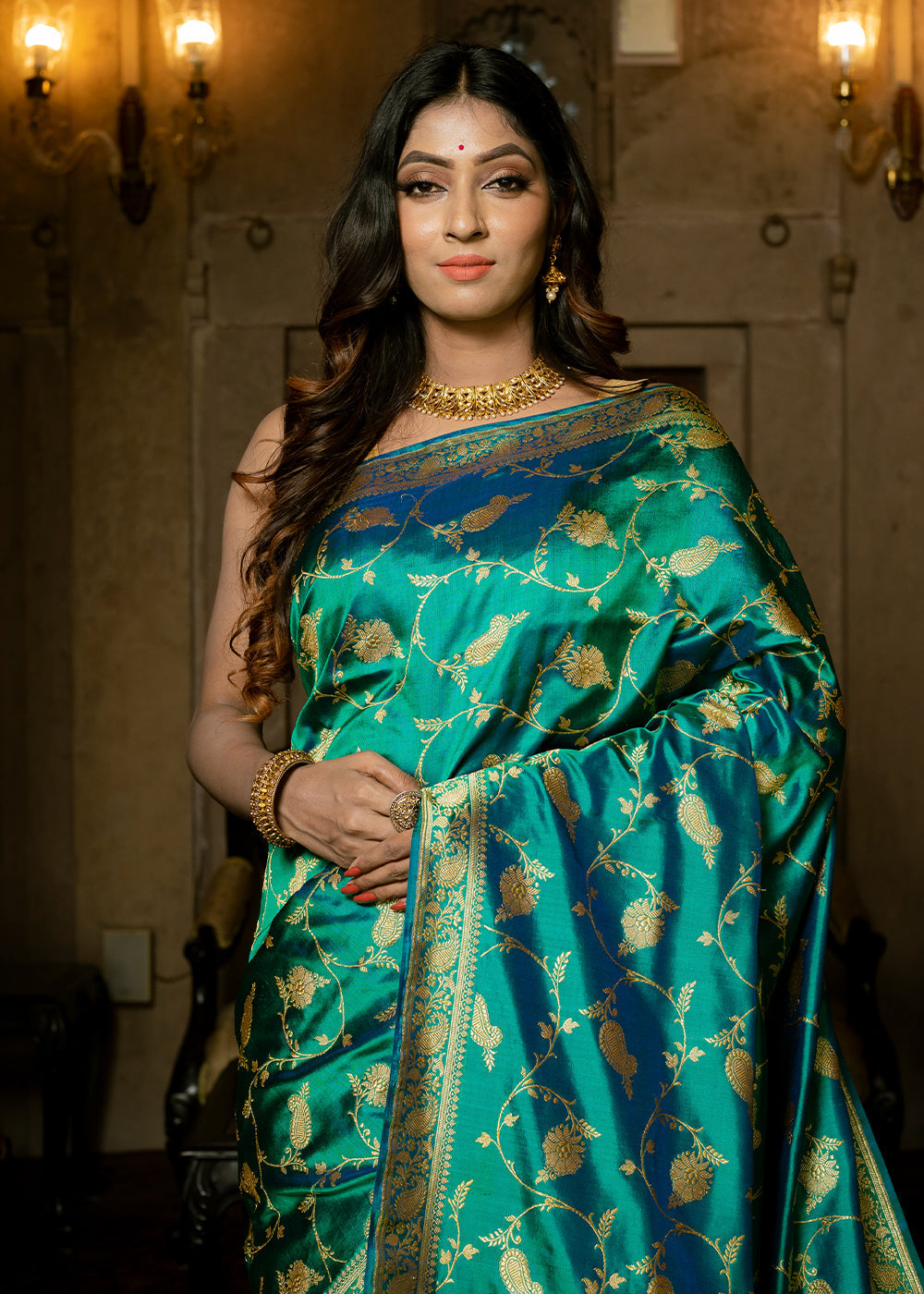 Buy MySilkLove Persian Green Hand Woven Katan Pure Silk Saree Online