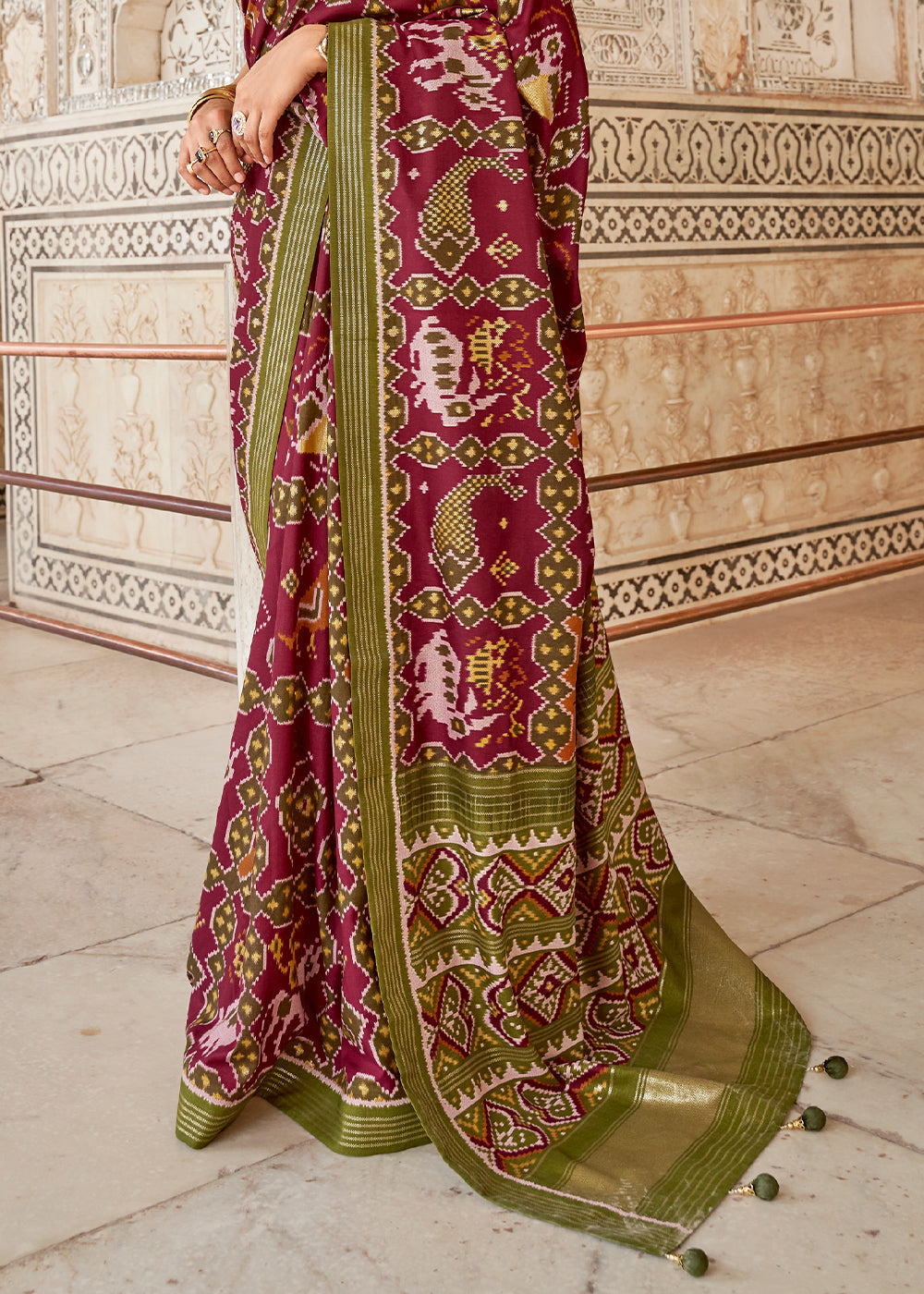 Buy MySilkLove Rust Purple and Green Cotton Patola Printed Saree Online