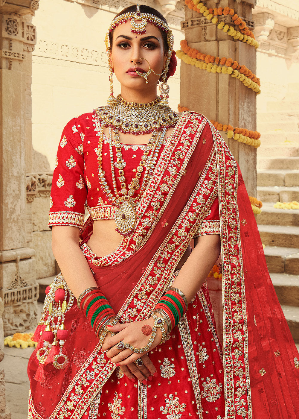 Buy MySilkLove Red Salsa Silk Lehenga Choli With Heavy Zari Embroidery Online