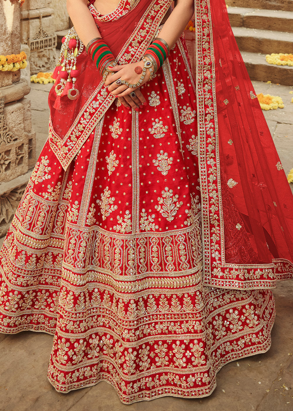 Buy MySilkLove Red Salsa Silk Lehenga Choli With Heavy Zari Embroidery Online