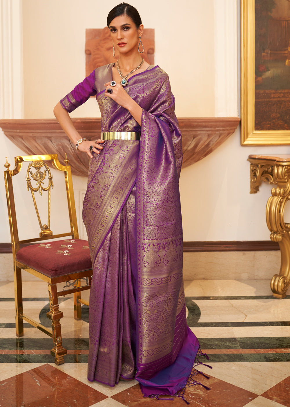 Buy MySilkLove Sugar Plum Purple Kanjivaram Woven Kanjivaram Silk Saree Online