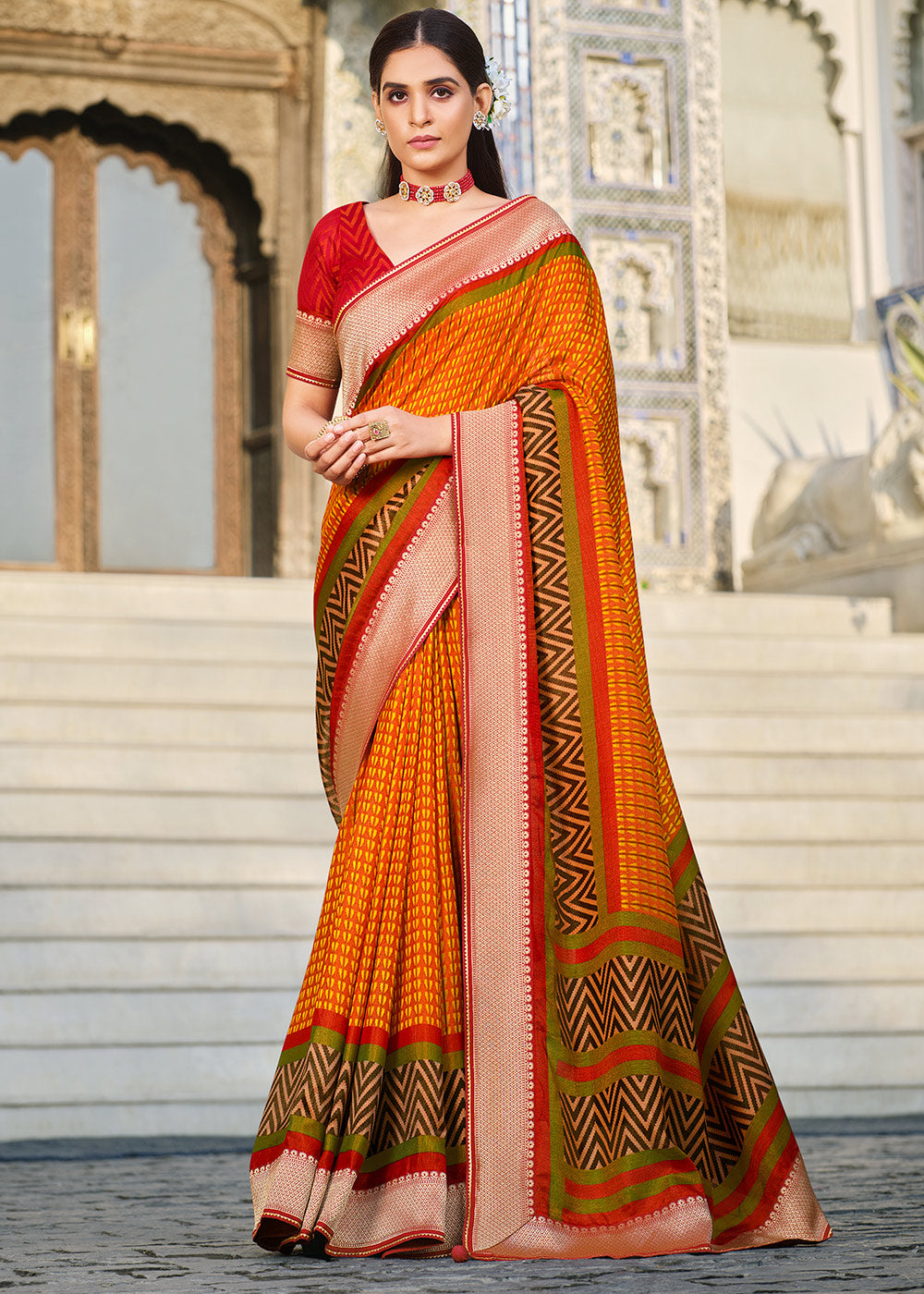 Buy MySilkLove Jaffa Orange and Red Brasso Patola Printed Saree Online