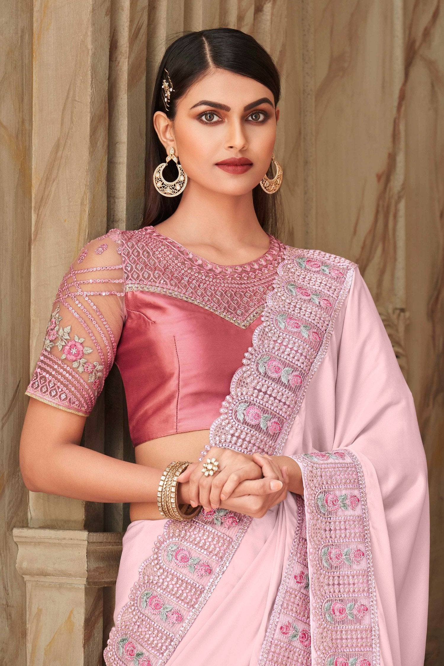 Buy MySilkLove Cinderella Pink Designer Silk Saree Online