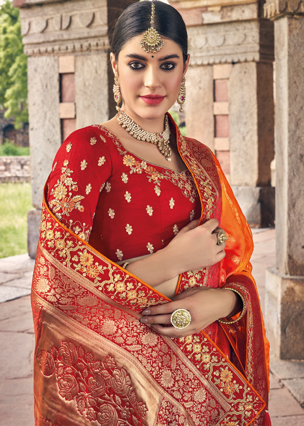 Buy MySilkLove Jaffa Orange Zari Woven Designer Banarasi Saree Online