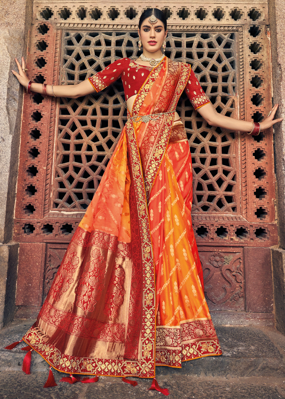 MySilkLove Jaffa Orange Zari Woven Designer Banarasi Saree