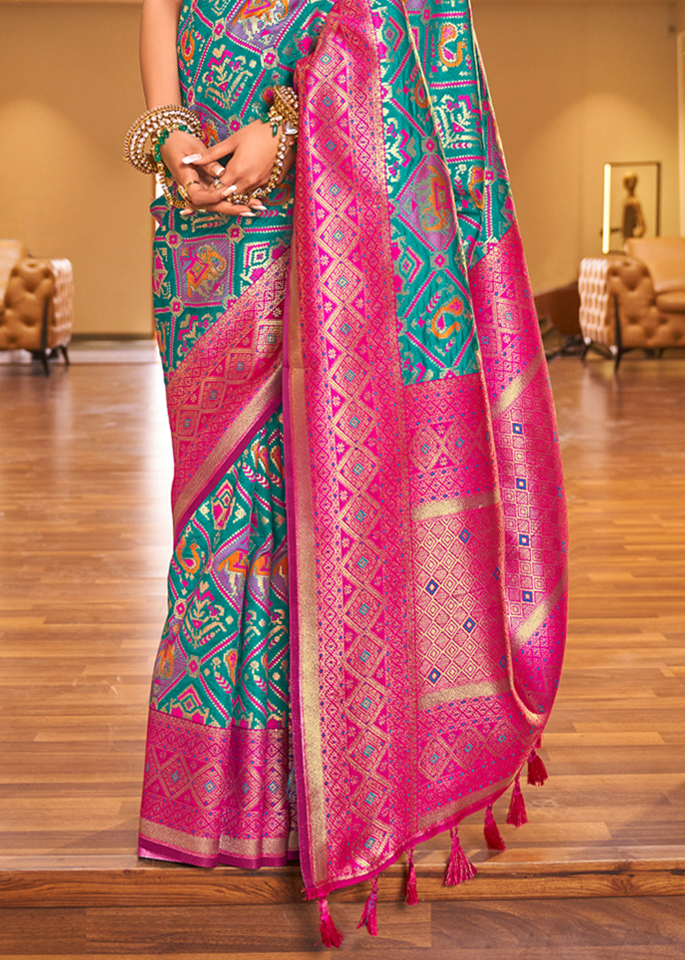 Buy MySilkLove Puerto Rico Blue Woven Banarasi Patola Silk Saree Online