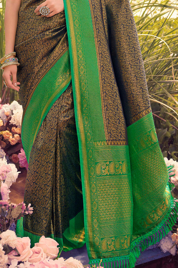 Buy MySilkLove Carolina Blue and Green Woven Kanjivaram Saree Online