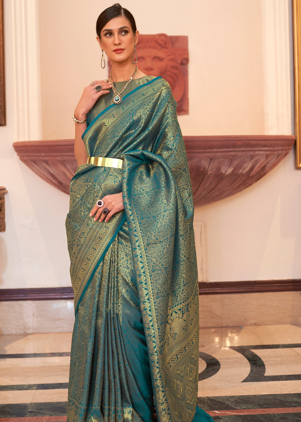 Buy MySilkLove Schist Green Woven Kanjivaram Silk Saree Online