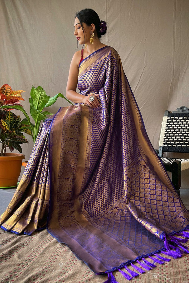 Buy MySilkLove Midnight Pearl Purple Kanjivaram Silk Saree Online