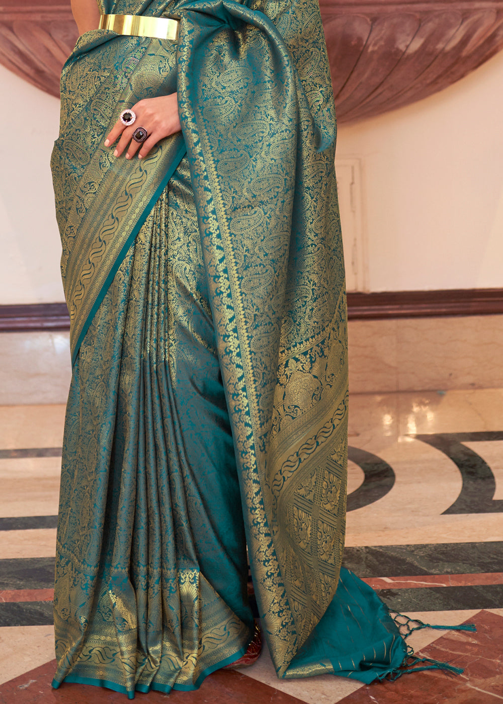 Buy MySilkLove Schist Green Woven Kanjivaram Silk Saree Online