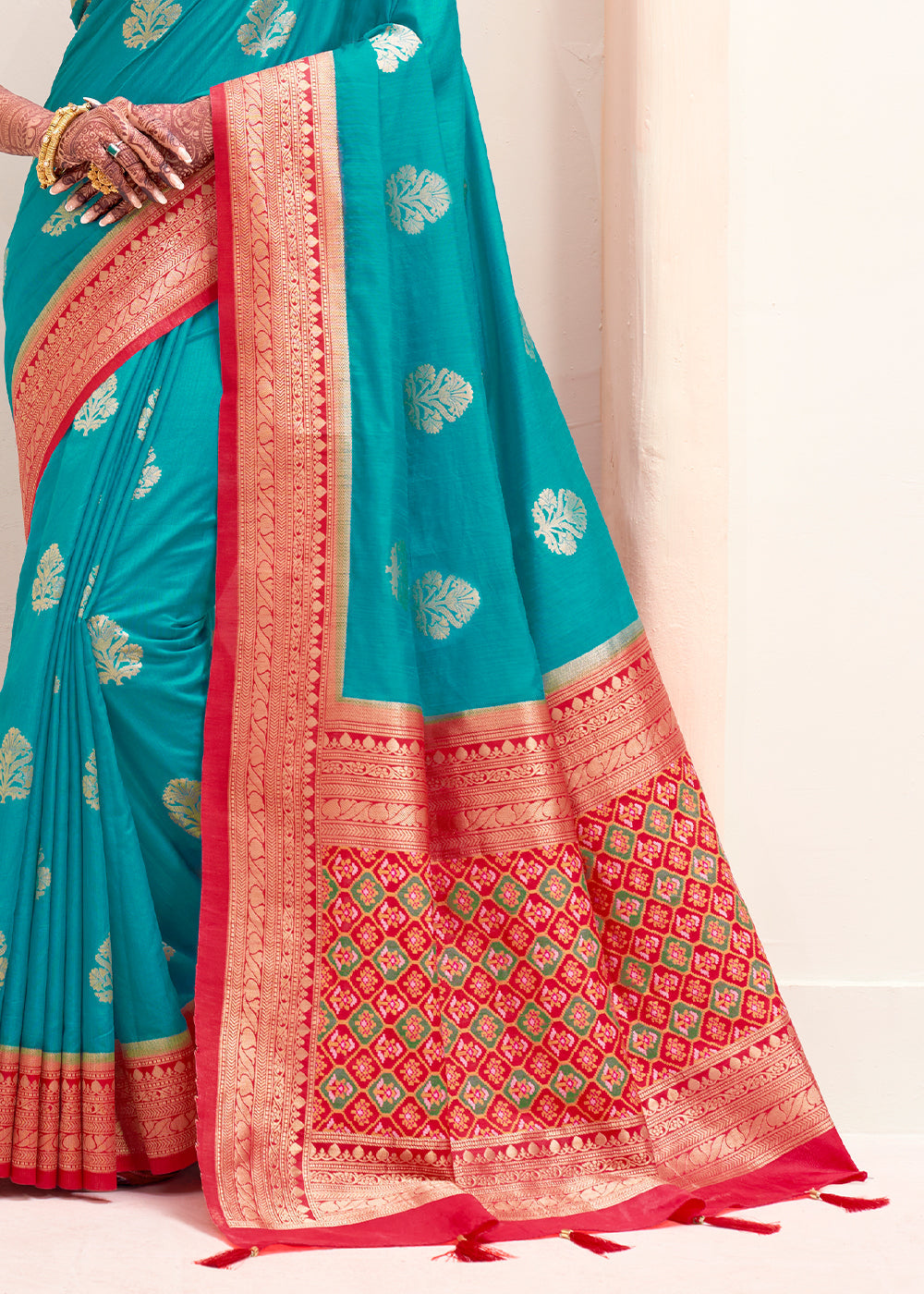 Buy MySilkLove Blue Chill and Red Zari Woven Banarasi Silk Saree Online