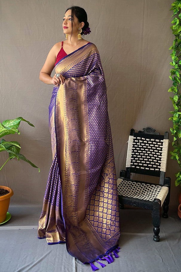 Buy MySilkLove Midnight Pearl Purple Kanjivaram Silk Saree Online