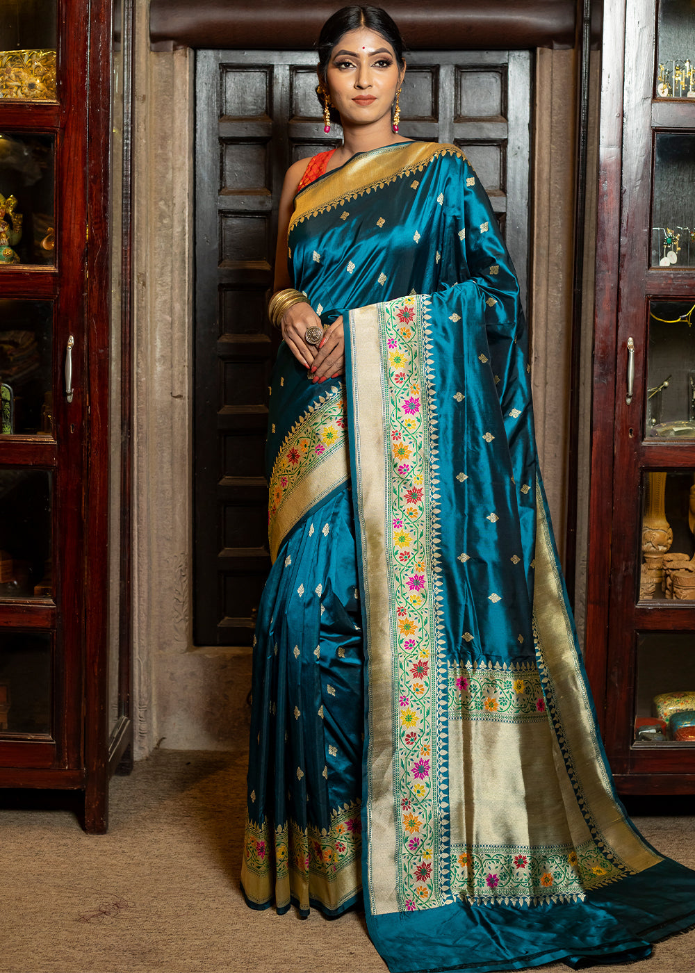 Buy MySilkLove Royal Blue Hand Woven Katan Pure Silk Saree Online