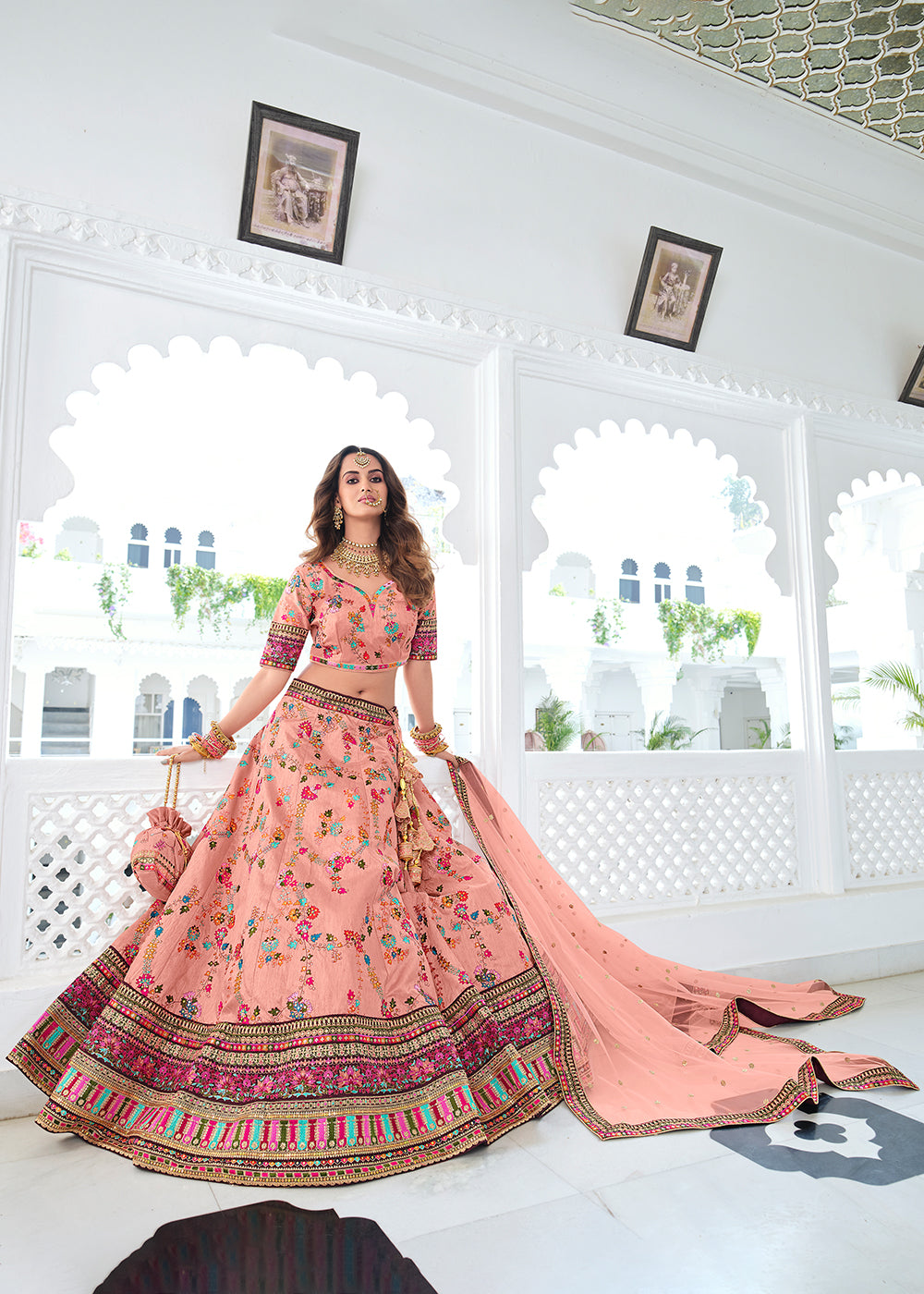 Buy MySilkLove Contessa Pink Heavy Embroidered Silk Lehenga Online