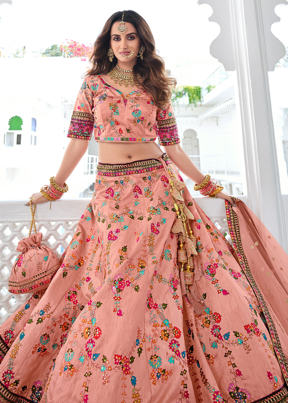 MySilkLove Contessa Pink Heavy Embroidered Silk Lehenga