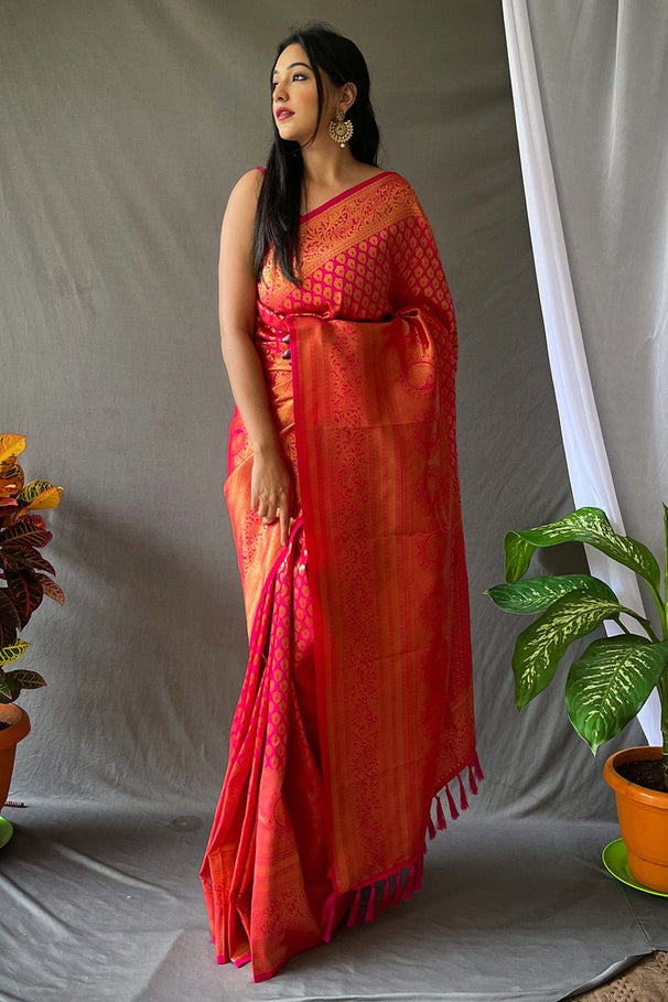 Buy MySilkLove Cardinal Pink Kanjivaram Silk Saree Online