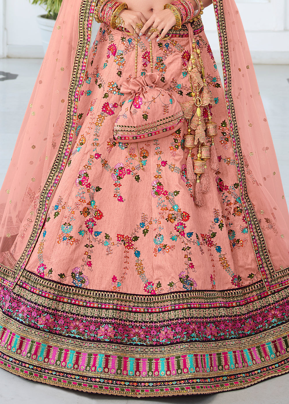 Buy MySilkLove Contessa Pink Heavy Embroidered Silk Lehenga Online