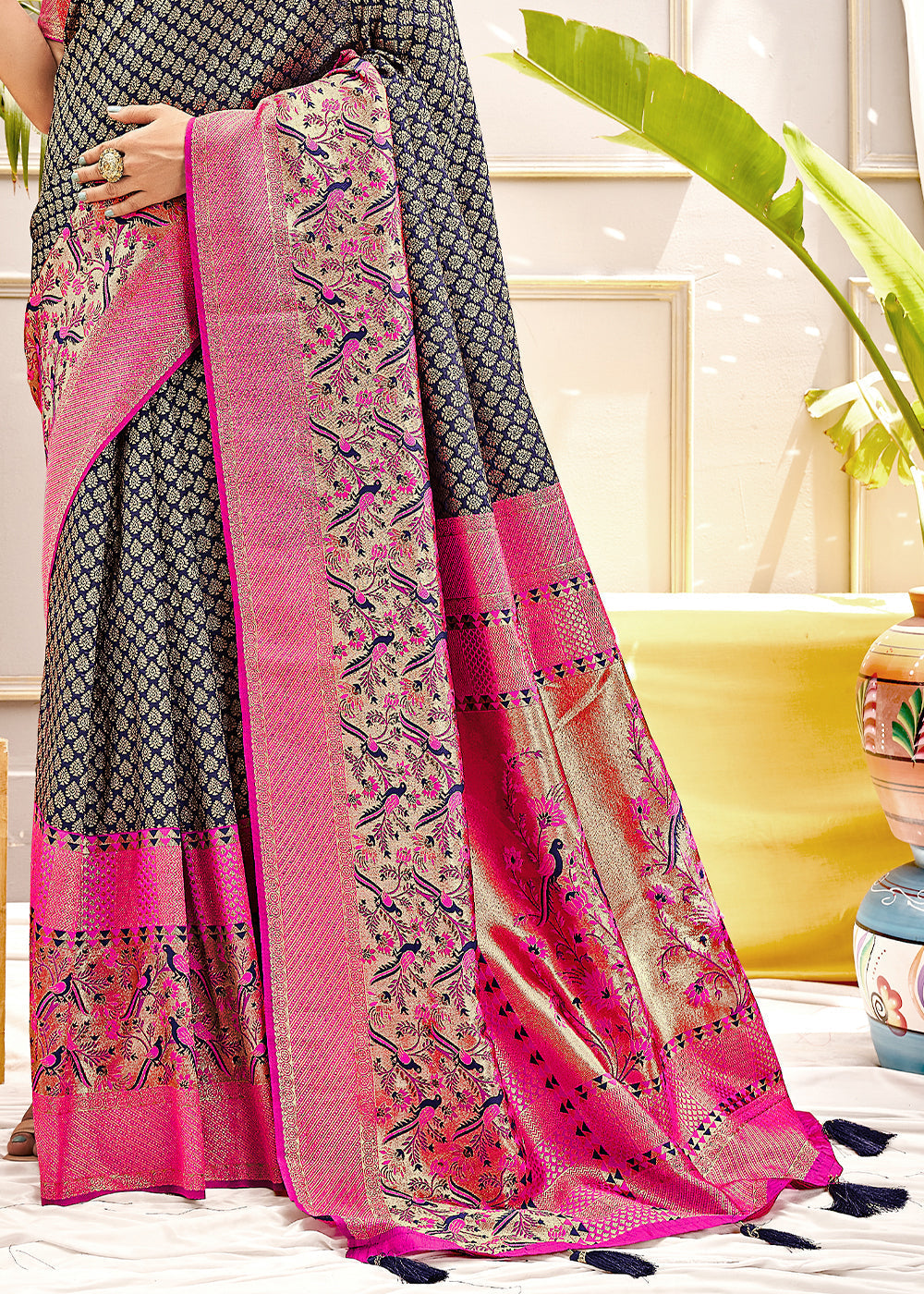 Buy MySilkLove Flint Blue and Pink Zari Woven Banarasi Saree Online