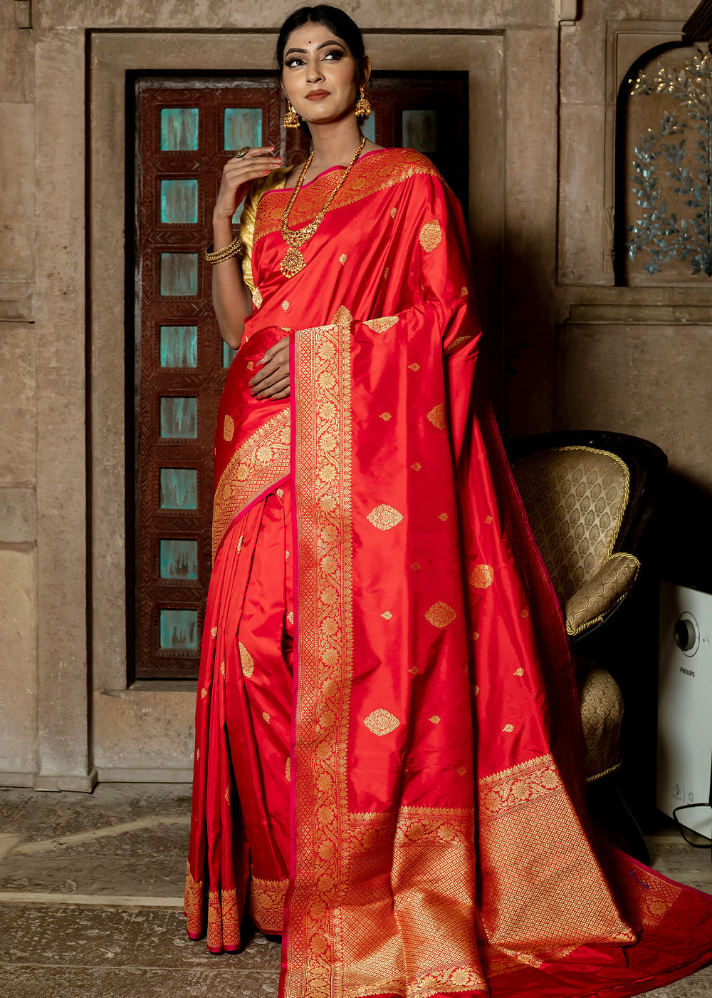 Buy MySilkLove Monza Red Hand Woven Katan Pure Silk Saree Online