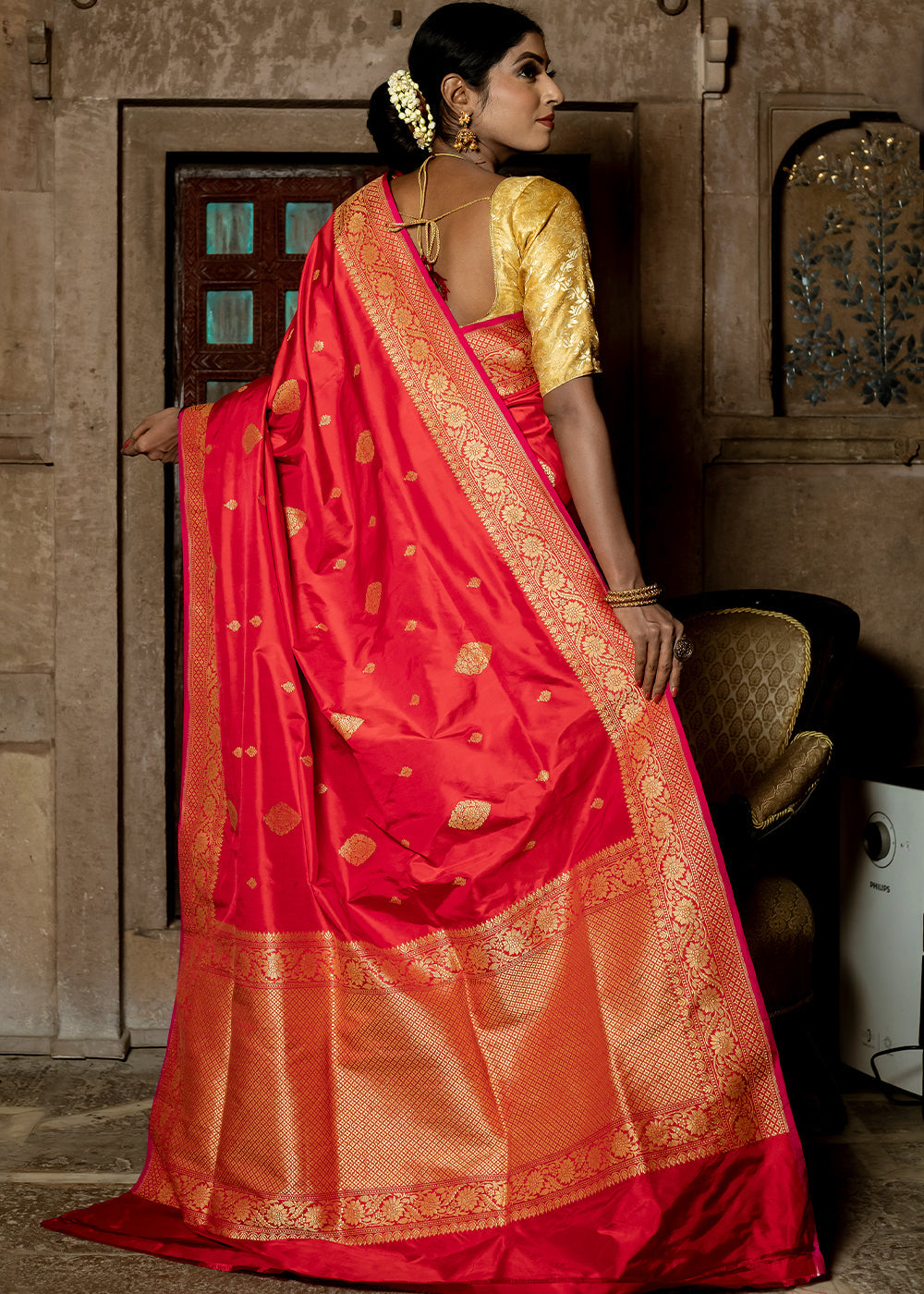 MySilkLove Monza Red Hand Woven Katan Pure Silk Saree