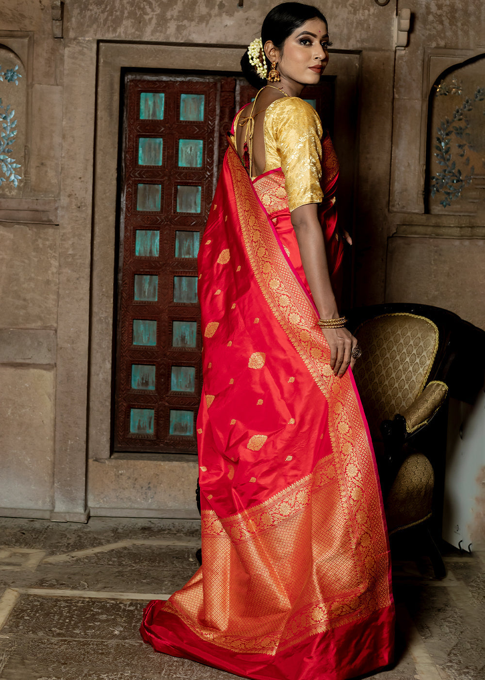 Buy MySilkLove Monza Red Hand Woven Katan Pure Silk Saree Online