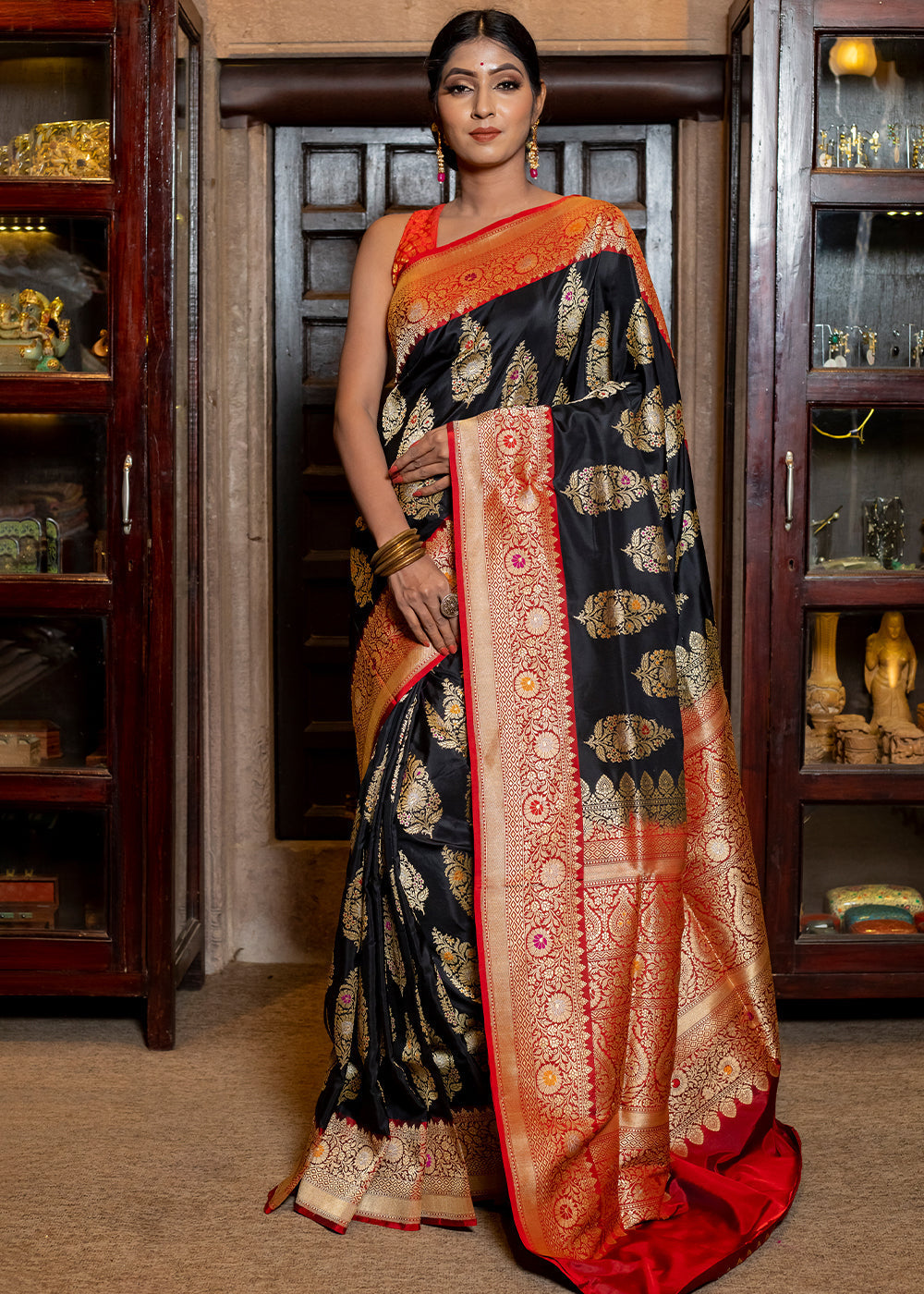 Buy MySilkLove Dune Black Hand Woven Katan Pure Silk Saree Online