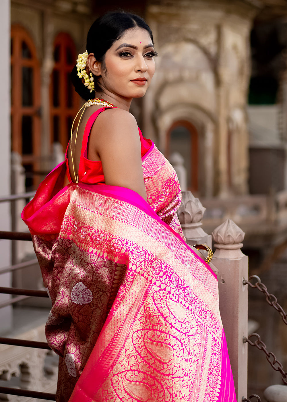 Buy MySilkLove French Shine Pink Hand Woven Katan Pure Silk Saree Online