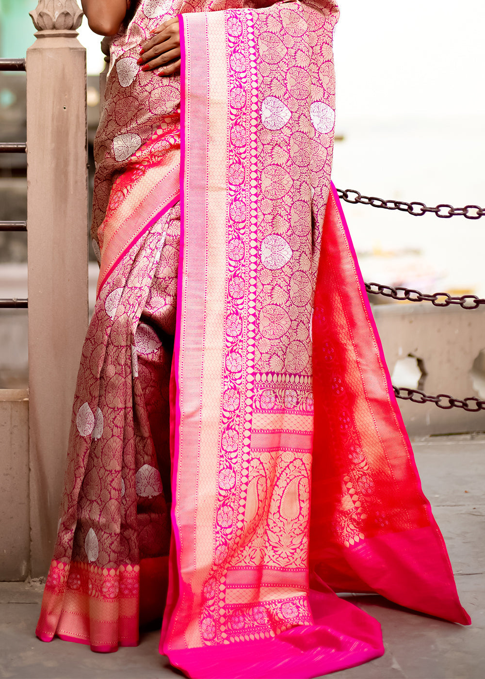 Buy MySilkLove French Shine Pink Hand Woven Katan Pure Silk Saree Online