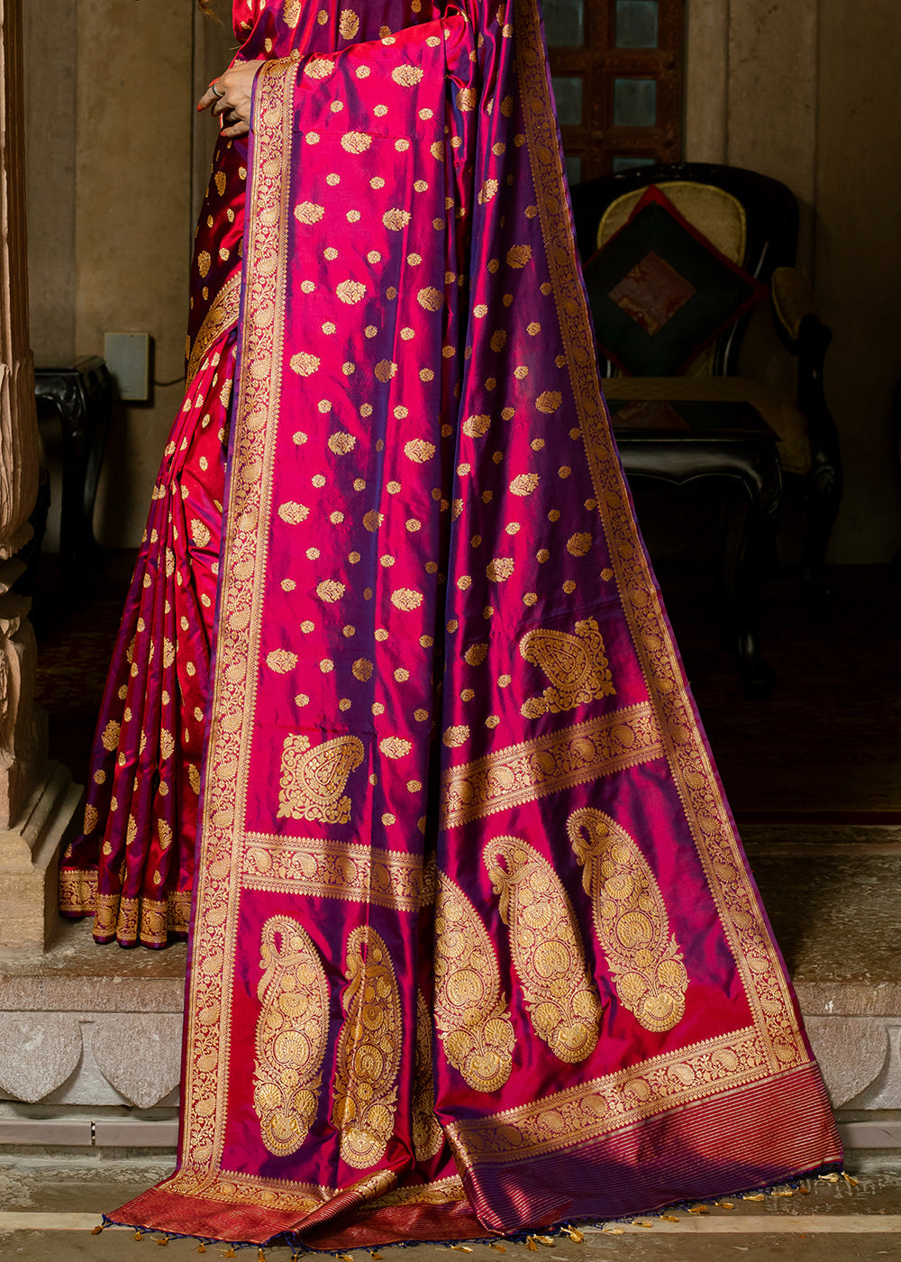 Buy MySilkLove Dark Blush Purple Hand Woven Katan Pure Silk Saree Online