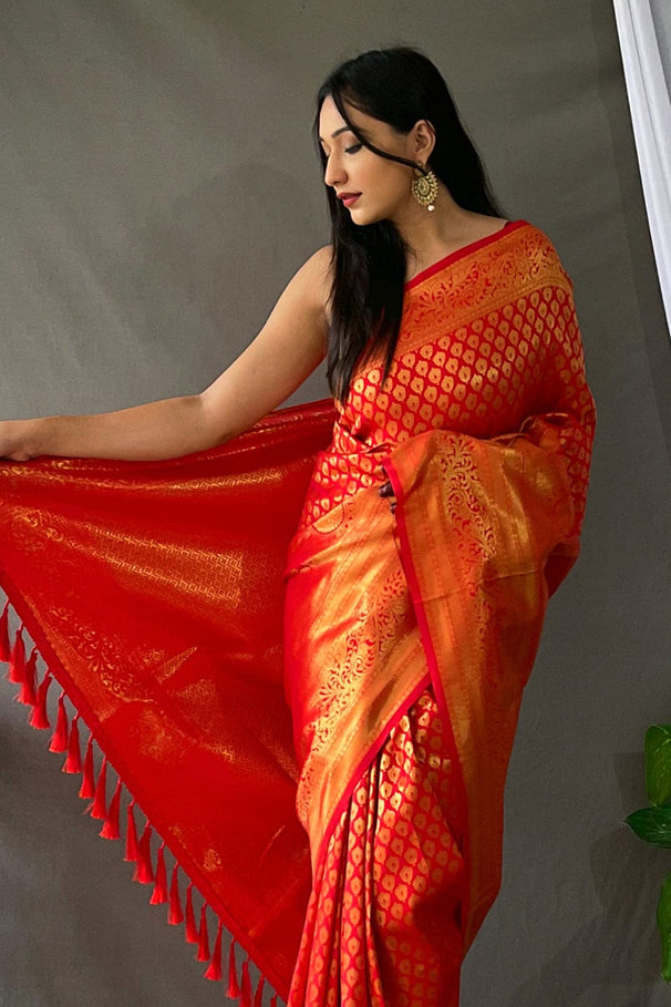 Buy MySilkLove Monza Red Kanjivaram Silk Saree Online