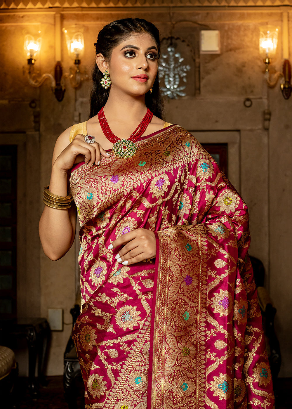 Buy MySilkLove Apple Blossom Maroon Hand Woven Katan Pure Silk Saree Online