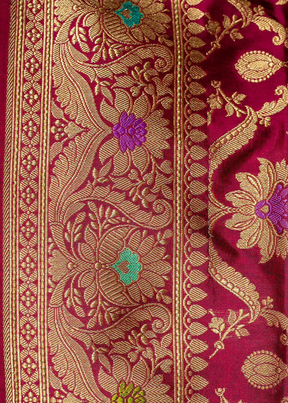 Buy MySilkLove Apple Blossom Maroon Hand Woven Katan Pure Silk Saree Online