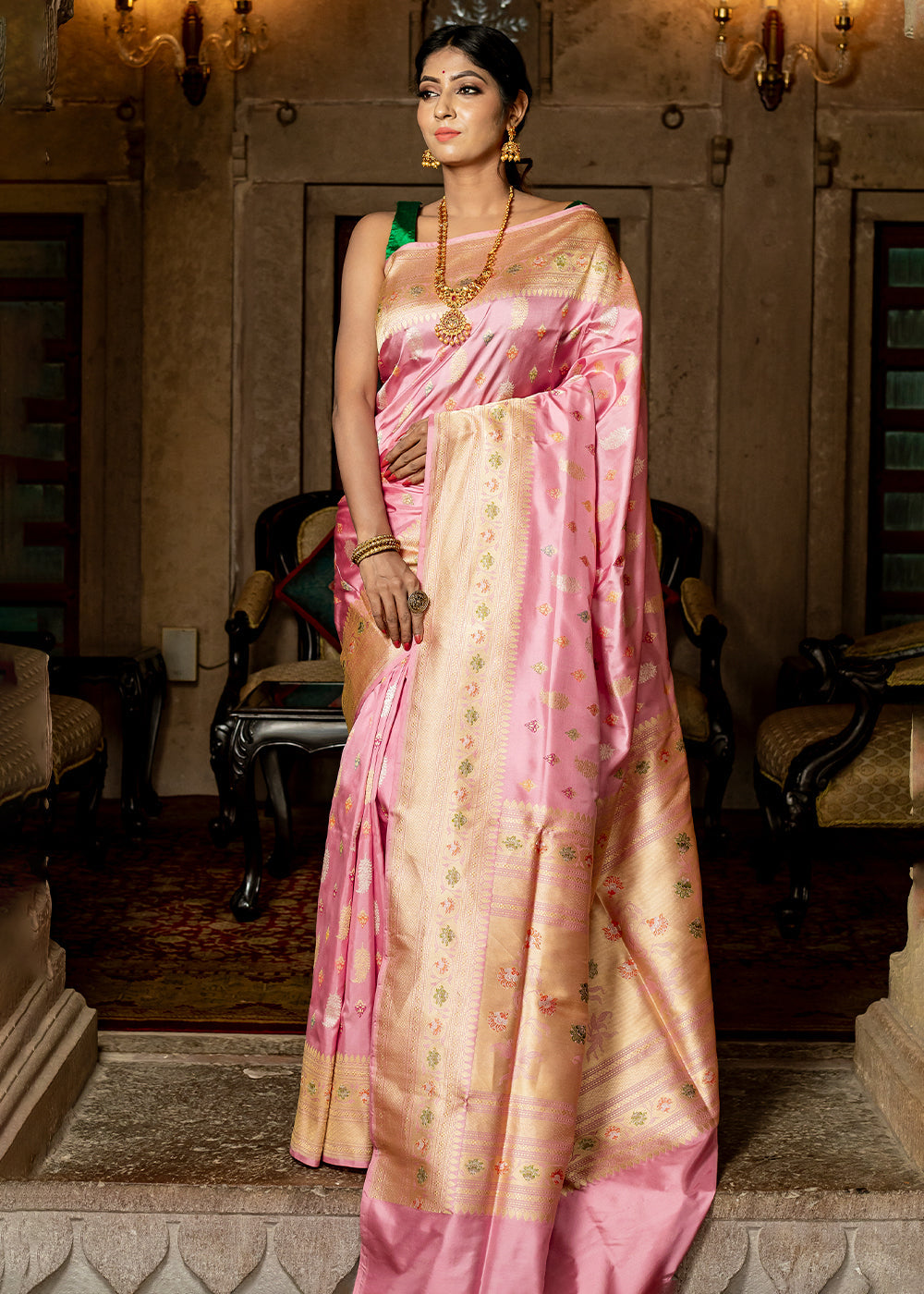 Buy MySilkLove Sea Pink Hand Woven Katan Pure Silk Saree Online