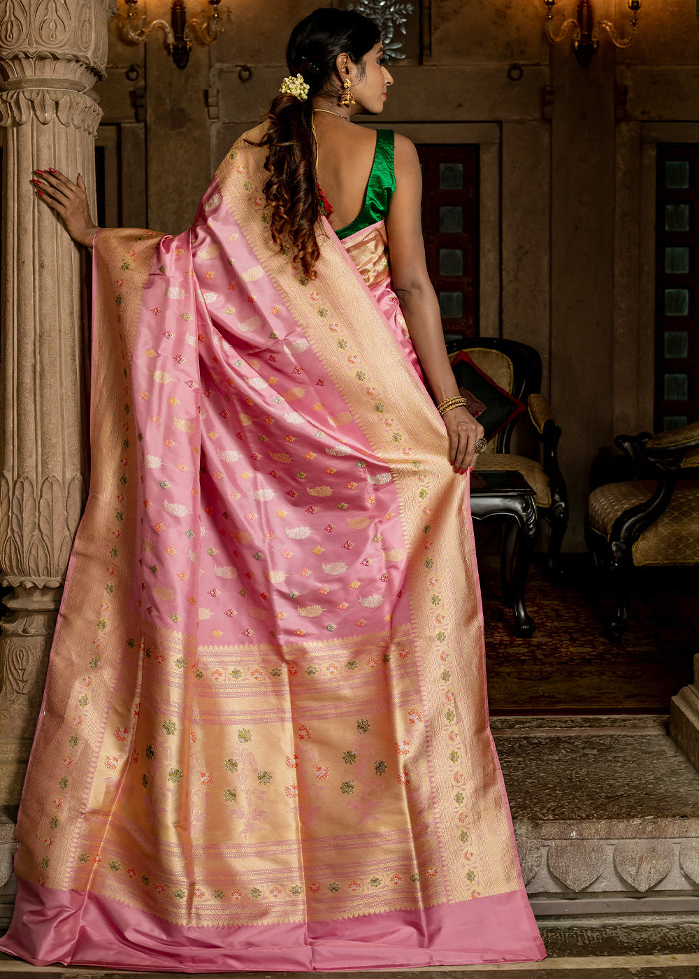 Buy MySilkLove Sea Pink Hand Woven Katan Pure Silk Saree Online