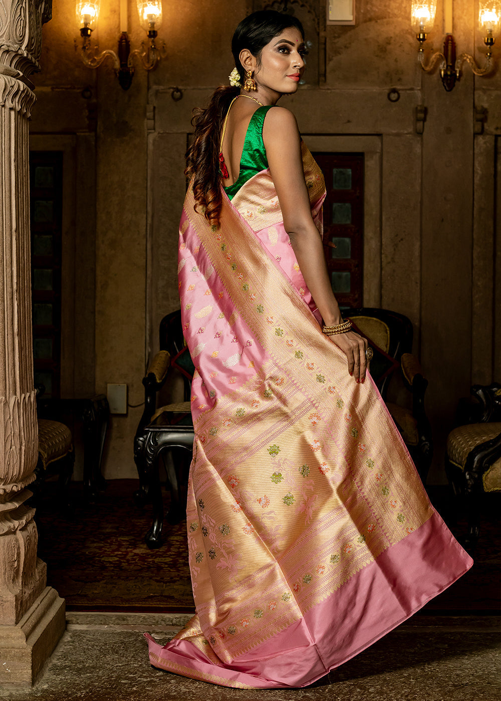 Buy MySilkLove Sea Pink Hand Woven Katan Pure Silk Saree Online