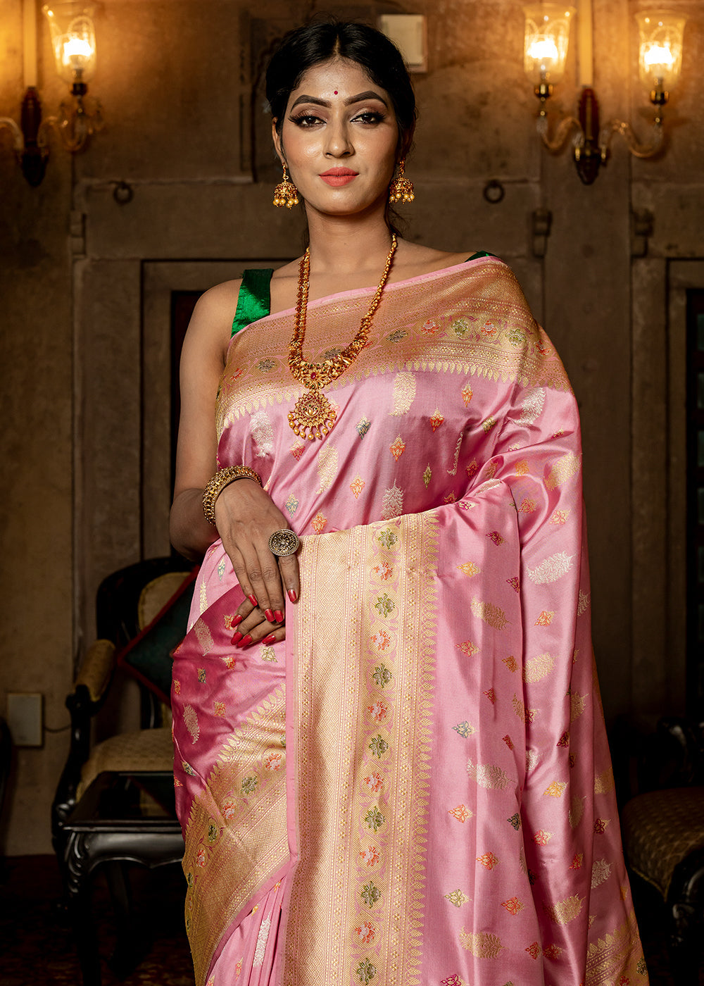 Buy MySilkLove Sea Pink Hand Woven Katan Pure Silk Saree Online