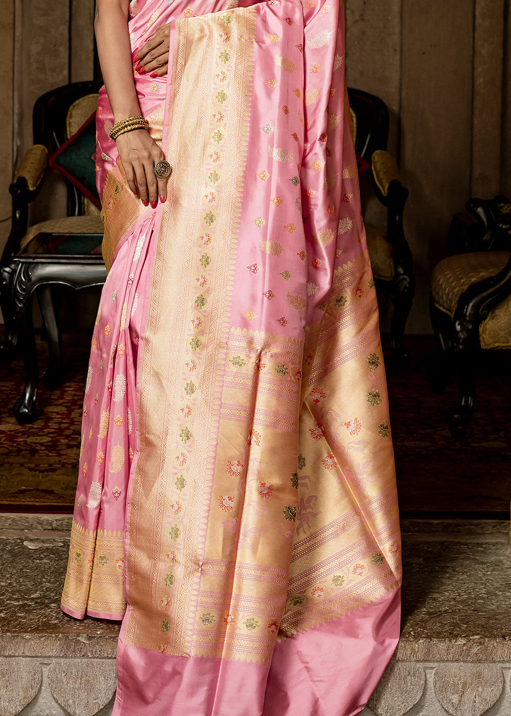 Buy MySilkLove Sea Pink Hand Woven Katan Pure Silk Saree Online