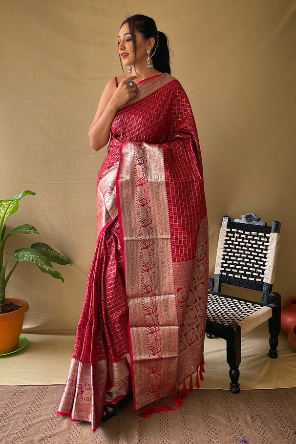 Buy MySilkLove Crail Red Kanjivaram Silk Saree Online