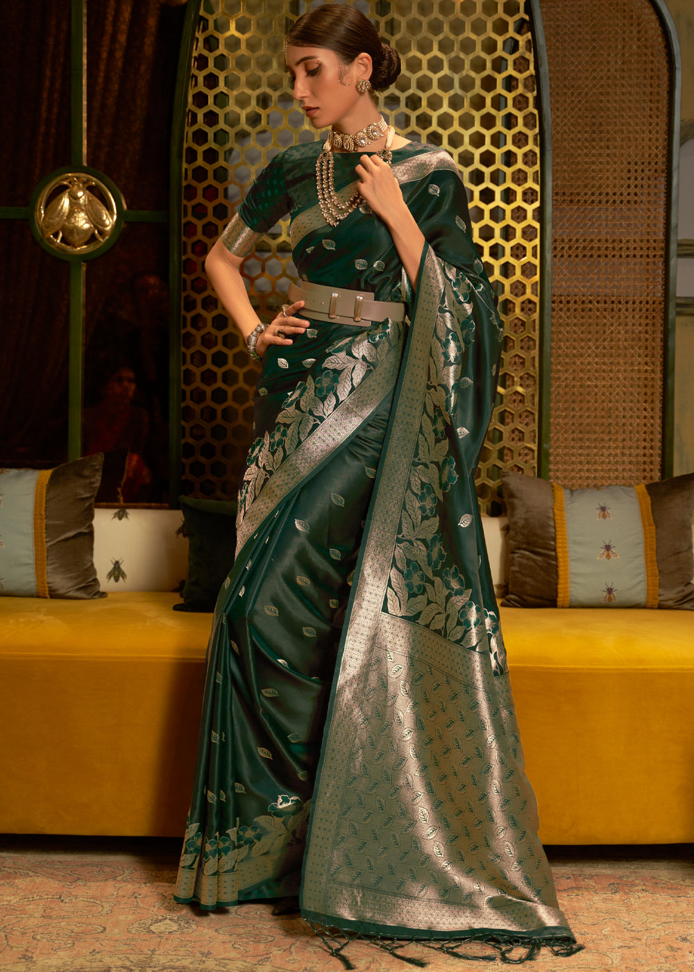 Buy MySilkLove Racing Green woven Banarasi Silk Saree Online