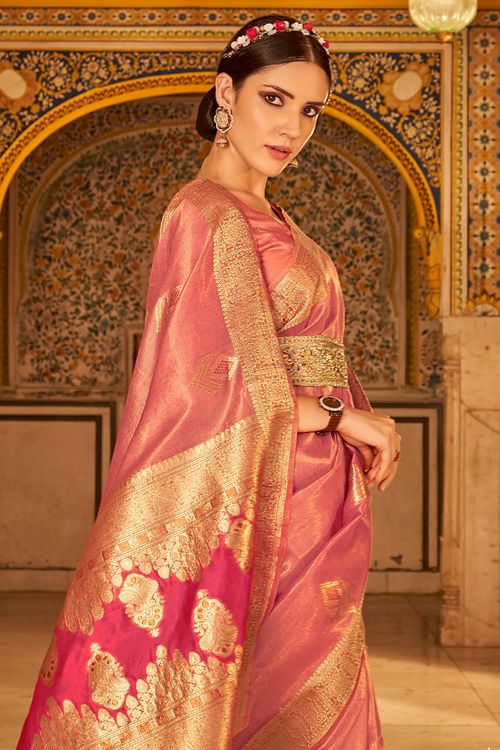 Buy MySilkLove Sienna Pink Banarasi Silk Saree Online