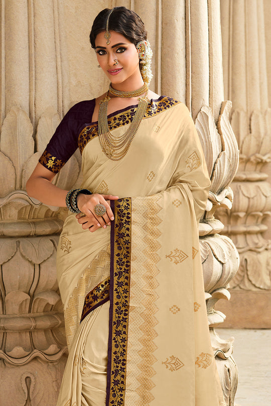 Buy MySilkLove Antique Cream Kanjivaram Saree Online