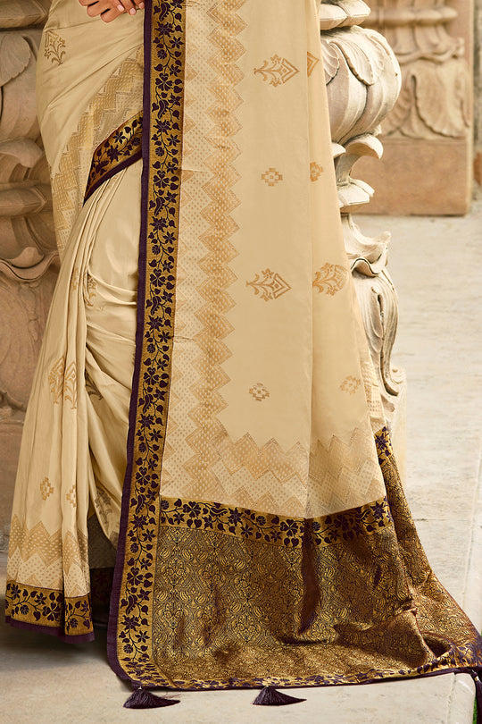 Buy MySilkLove Antique Cream Kanjivaram Saree Online