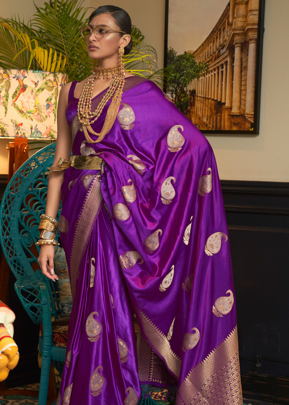 Buy MySilkLove Seance Purple Woven Satin Silk Saree Online