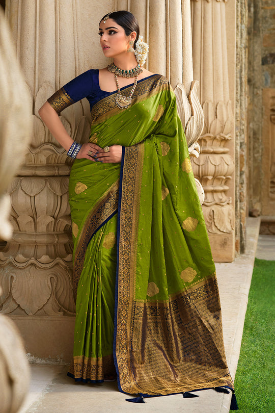 Buy MySilkLove Corn Harvest Green Kanjivaram Saree Online