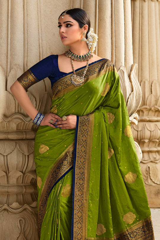 Buy MySilkLove Corn Harvest Green Kanjivaram Saree Online