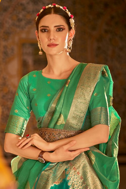 Buy MySilkLove Sea Green Banarasi Silk Saree Online