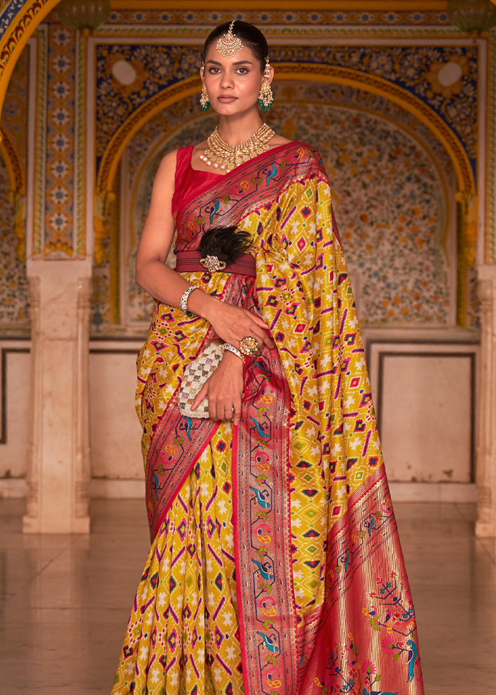 Buy MySilkLove Anzac Yellow Woven Patola Paithani  Silk Saree Online