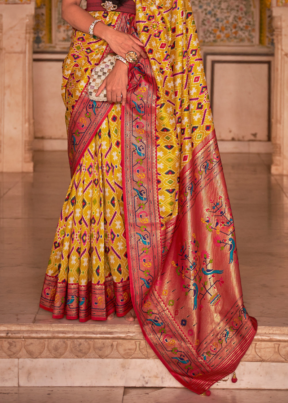 Buy MySilkLove Anzac Yellow Woven Patola Paithani  Silk Saree Online