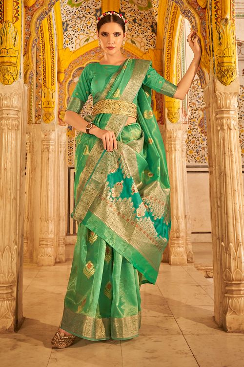 Buy MySilkLove Sea Green Banarasi Silk Saree Online